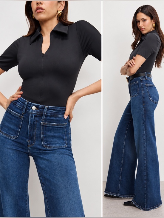 Good American Denim - Good American Soft Tech Good Waist Palazzo Jeans Indigo Waist Cinching 16 - $178
